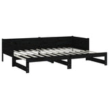 NNEVL Pull-out Day Bed Black Solid Wood Pine 2x(92x187) cm