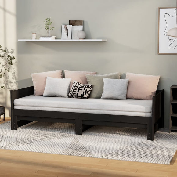 NNEVL Pull-out Day Bed Black Solid Wood Pine 2x(92x187) cm