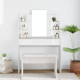 NNEVL Dressing Table with Mirror High Gloss White 96x40x142 cm
