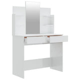 NNEVL Dressing Table with Mirror High Gloss White 96x40x142 cm