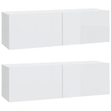 NNEVL Wall TV Cabinets 2 pcs High Gloss White 100x30x30 cm Engineered Wood