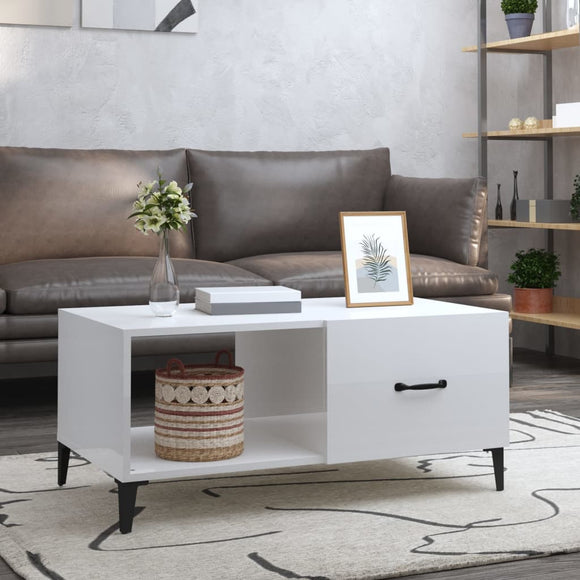 NNEVL Coffee Table High Gloss White 90x50x40 cm Engineered Wood