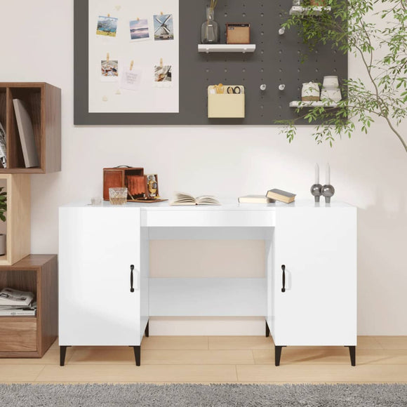 NNEVL Desk High Gloss White 140x50x75 cm Engineered Wood