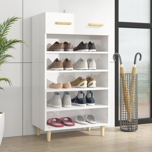 NNEVL Shoe Cabinet High Gloss White 60x35x105 cm Engineered Wood