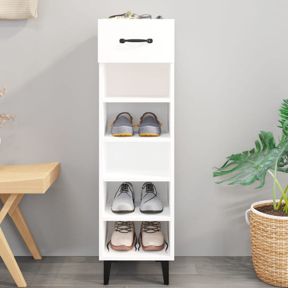 NNEVL Shoe Cabinet High Gloss White 30x35x105 cm Engineered Wood