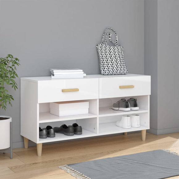 NNEVL Shoe Cabinet High Gloss White 102x35x55 cm Engineered Wood
