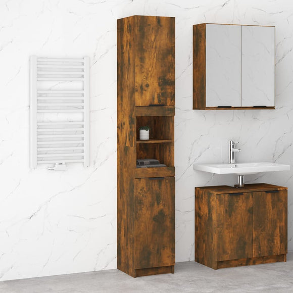 NNEVL Bathroom Cabinet Smoked Oak 32x34x188.5 cm Engineered Wood