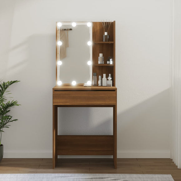 NNEVL Dressing Table with LED Brown Oak 60x40x140 cm