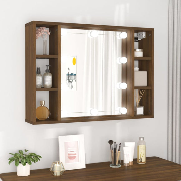 NNEVL Mirror Cabinet with LED Brown Oak 76x15x55 cm