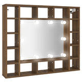NNEVL Mirror Cabinet with LED Brown Oak 91x15x76.5 cm