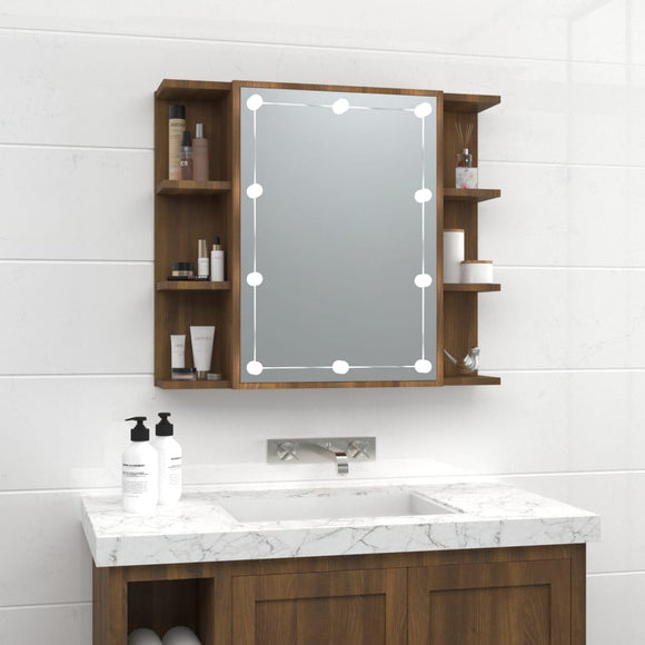 NNEVL Mirror Cabinet with LED Brown Oak 70x16.5x60 cm