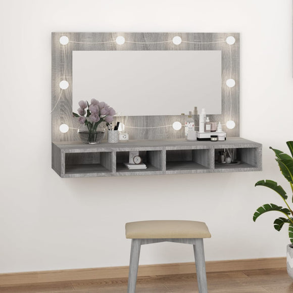 NNEVL Mirror Cabinet with LED Grey Sonoma 90x31.5x62 cm