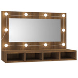 NNEVL Mirror Cabinet with LED Brown Oak 90x31.5x62 cm