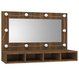 NNEVL Mirror Cabinet with LED Brown Oak 90x31.5x62 cm