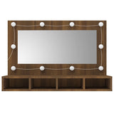 NNEVL Mirror Cabinet with LED Brown Oak 90x31.5x62 cm