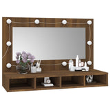 NNEVL Mirror Cabinet with LED Brown Oak 90x31.5x62 cm