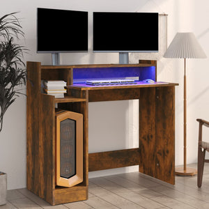 NNEVL Desk with LED Lights Smoked Oak 97x45x90 cm Engineered Wood