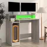 NNEVL Desk with LED Lights Grey Sonoma 97x45x90 cm Engineered Wood