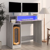 NNEVL Desk with LED Lights Grey Sonoma 97x45x90 cm Engineered Wood
