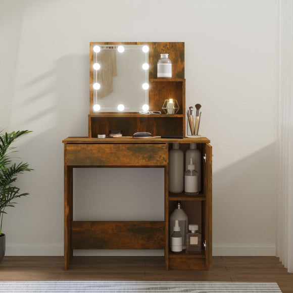 NNEVL Dressing Table with LED Smoked Oak 86.5x35x136 cm