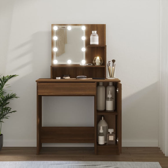 NNEVL Dressing Table with LED Brown Oak 86.5x35x136 cm