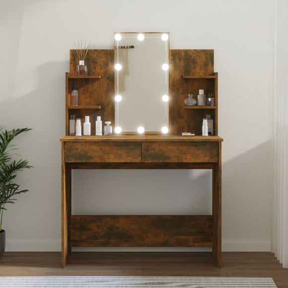 NNEVL Dressing Table with LED Smoked Oak 96x40x142 cm