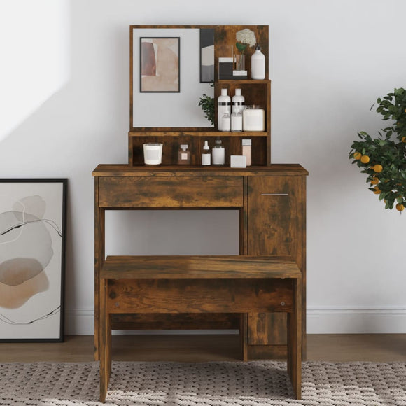 NNEVL Dressing Table with Mirror Smoked Oak 86.5x35x136 cm