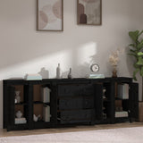 NNEVL Sideboard Black 230x35x80 cm Solid Wood Pine