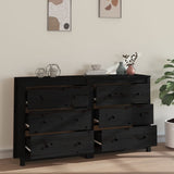 NNEVL Sideboard Black 140x35x80 cm Solid Wood Pine