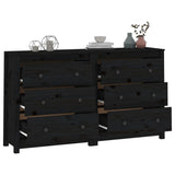 NNEVL Sideboard Black 140x35x80 cm Solid Wood Pine