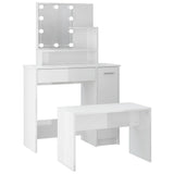 NNEVL Dressing Table Set with LED High Gloss White Engineered Wood