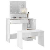 NNEVL Dressing Table Set with LED High Gloss White Engineered Wood
