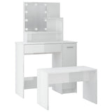 NNEVL Dressing Table Set with LED High Gloss White Engineered Wood