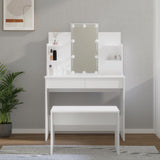 NNEVL Dressing Table Set with LED White Engineered Wood