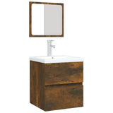 NNEVL Bathroom Sink Cabinet with Basin and Mirror Smoked Oak