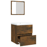 NNEVL Bathroom Sink Cabinet with Basin and Mirror Smoked Oak