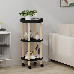 NNEVL 3-tier Trolley Black 38x38x82cm Engineered Wood&Solid Wood Pine