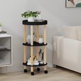 NNEVL 3-tier Trolley Black 38x38x82cm Engineered Wood&Solid Wood Pine