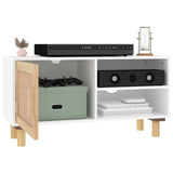 NNEVL TV Cabinet White 80x30x40 cm Solid Wood Pine and Natural Rattan