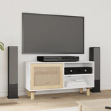 NNEVL TV Cabinet White 80x30x40 cm Solid Wood Pine and Natural Rattan