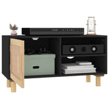 NNEVL TV Cabinet Black 80x30x40 cm Solid Wood Pine and Natural Rattan