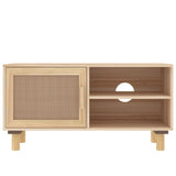 NNEVL TV Cabinet Brown 80x30x40 cm Solid Wood Pine and Natural Rattan
