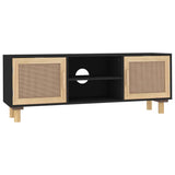NNEVL TV Cabinet Black 105x30x40 cm Solid Wood Pine&Natural Rattan