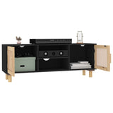 NNEVL TV Cabinet Black 105x30x40 cm Solid Wood Pine&Natural Rattan
