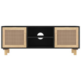 NNEVL TV Cabinet Black 105x30x40 cm Solid Wood Pine&Natural Rattan