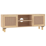 NNEVL TV Cabinet Brown 105x30x40 cm Solid Wood Pine&Natural Rattan