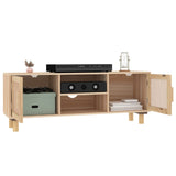NNEVL TV Cabinet Brown 105x30x40 cm Solid Wood Pine&Natural Rattan
