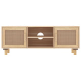NNEVL TV Cabinet Brown 105x30x40 cm Solid Wood Pine&Natural Rattan