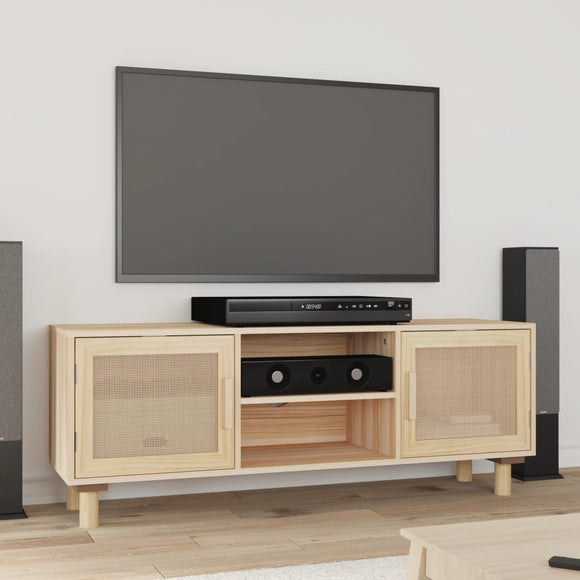 NNEVL TV Cabinet Brown 105x30x40 cm Solid Wood Pine&Natural Rattan