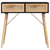 NNEVL Console Table Black 80x30x75 cm Solid Wood Pine&Natural Rattan